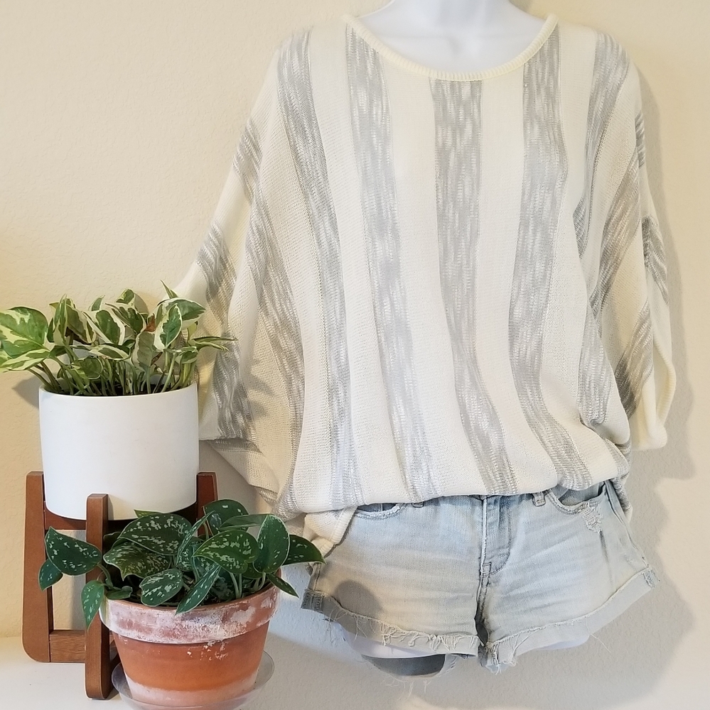 Cream, striped doleman short sleeve sweater shirt